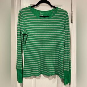 Gap Size M The Octavia Waffle Knit Crew Long Sleeve Top Kelly Green Gray Stripe